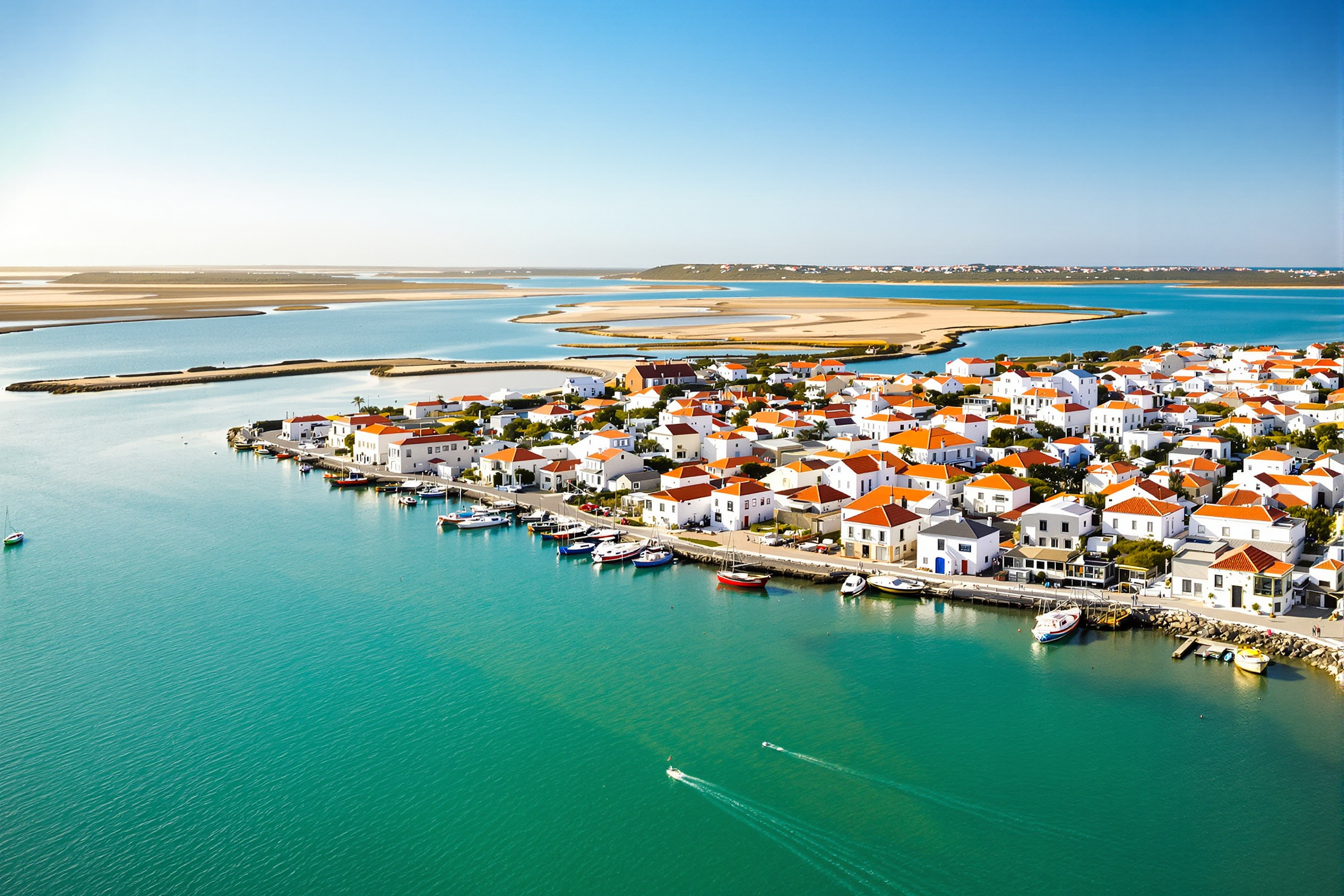 Village de pêcheurs Fuseta Ria Formosa vue aérienne